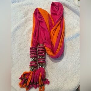 Pink & Orange Statement Jewelry Scarf | Long 88” Boho Wrap